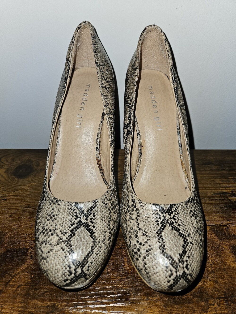 Madden Girl Beige Snake-Print Pumps